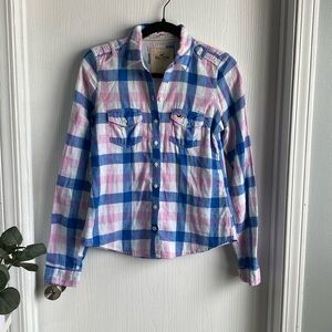 Hollister Blue, Pink, White Women’s Plaid Button Down Shirt